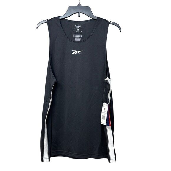 Reebok Workout Men's Side Stripe mesh Tank Night Black, Sz M - Picture 3 of 11